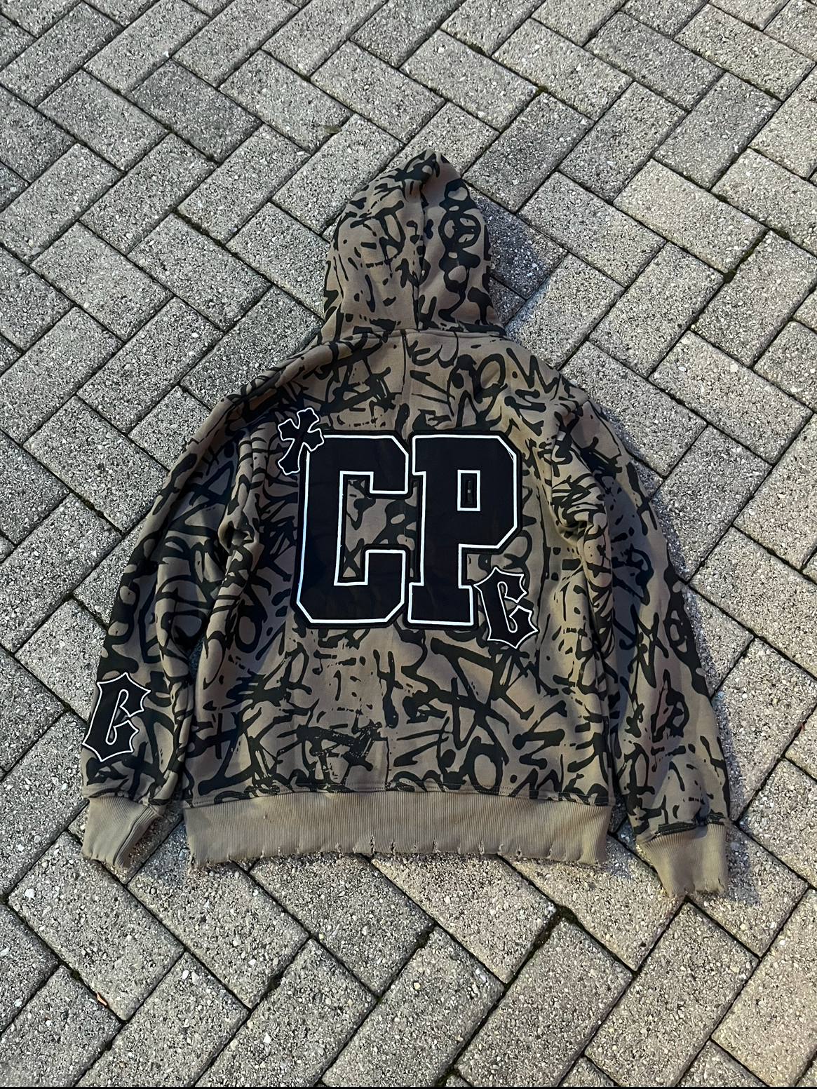 Grey Signature Distressed Zip Up Hoodie