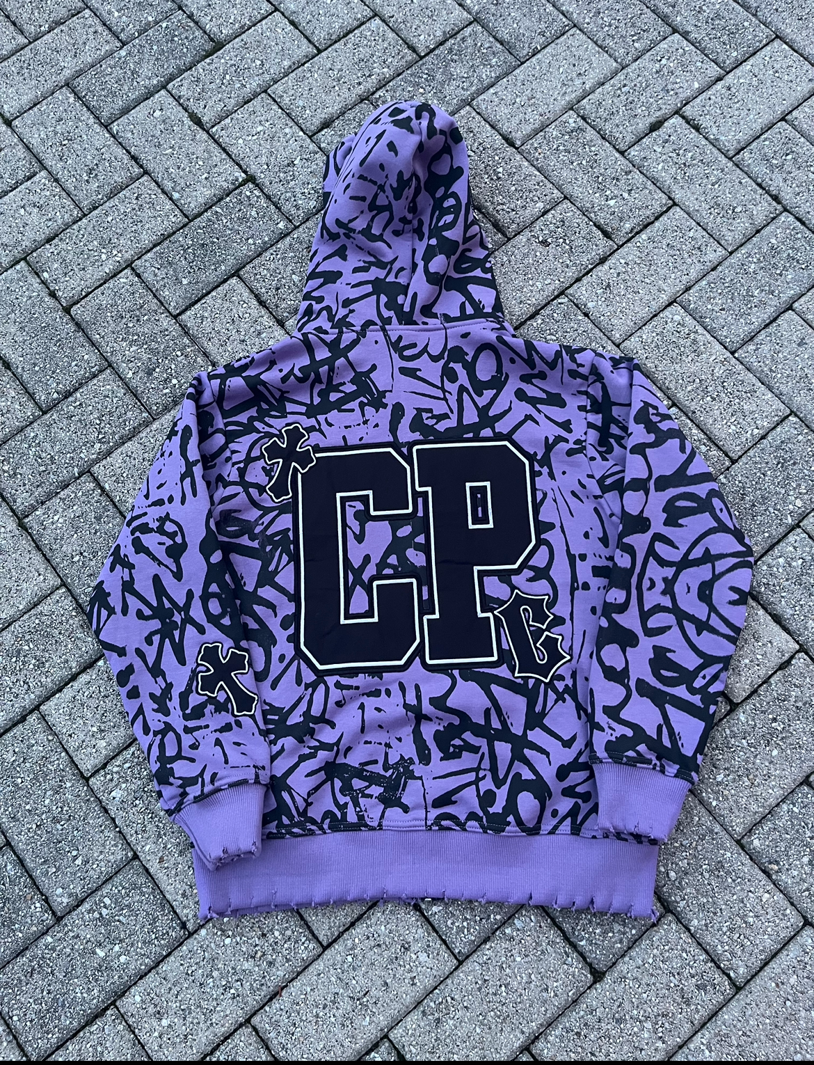 Purple Signature Distressed Zip Up Hoodie