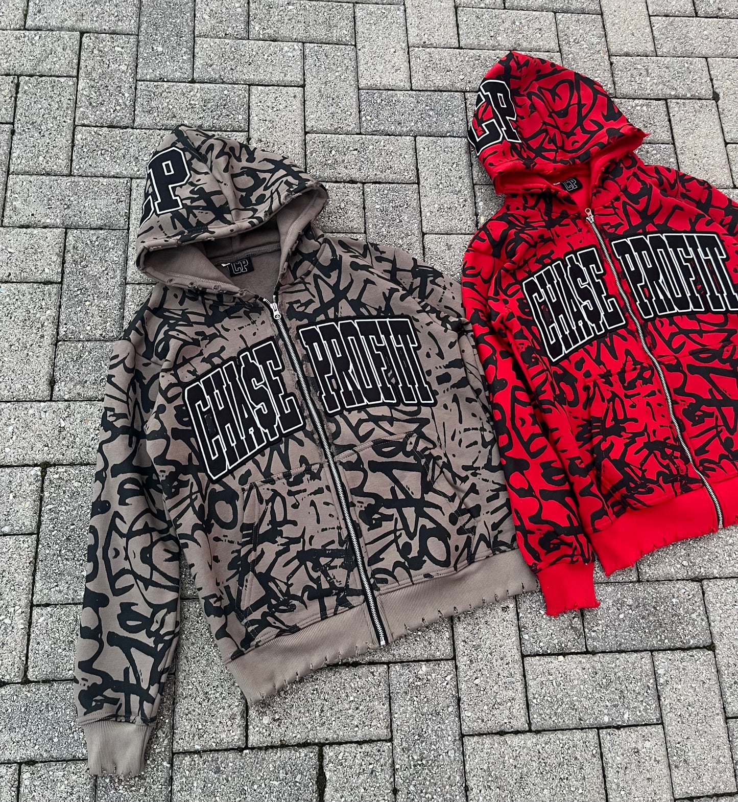 Grey Signature Distressed Zip Up Hoodie